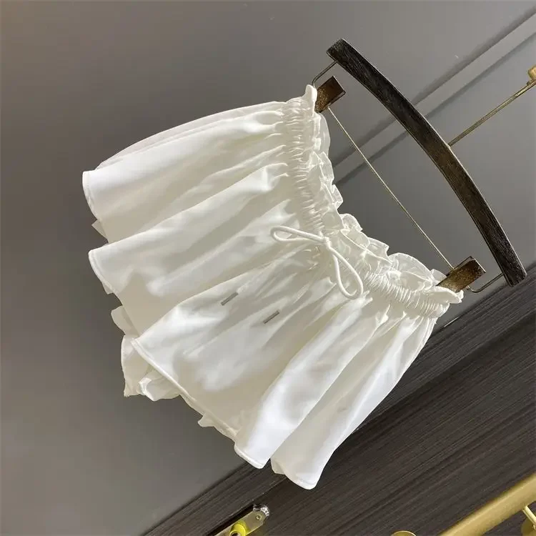 Fungus Drawstring Lace Up A-line Shorts Skirts 2025 High Waist White Skirt For Women Spring Autumn New Faldas De Mujer