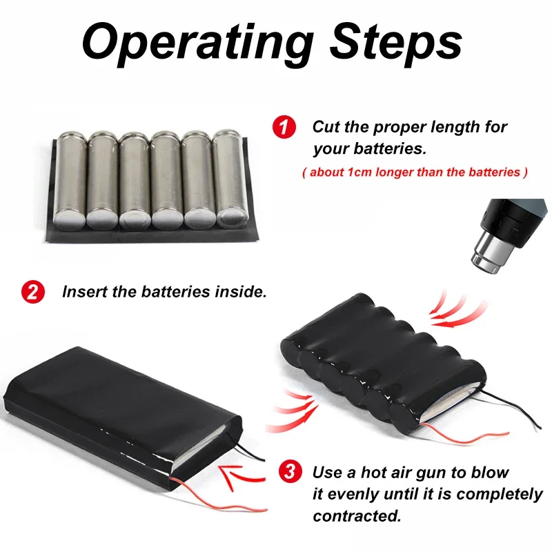 1~20m 18650 PVC Heat Shrink Tube Lipo Battery Pack Case Black Width 7~155mm Cable Sleeve Lithium Insulated Film Wrap Protection