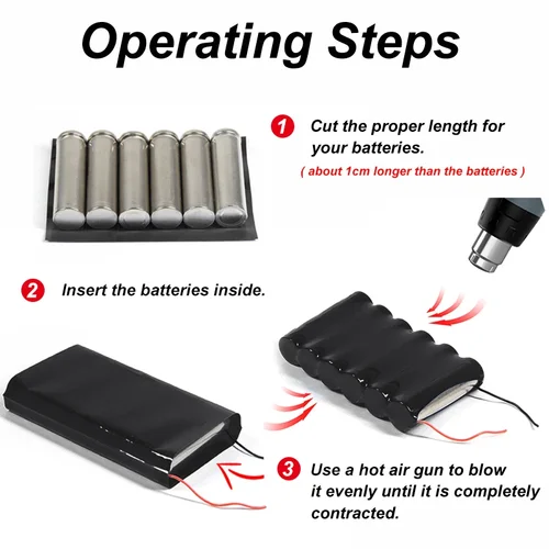 Imagen 2 del producto Paquete de batería Lipo de tubo termorretráctil de PVC, 1 ~ 20m, 18650, ancho negro, 7 ~ 155mm, funda de Cable, protección de envoltura de película aislante de litio