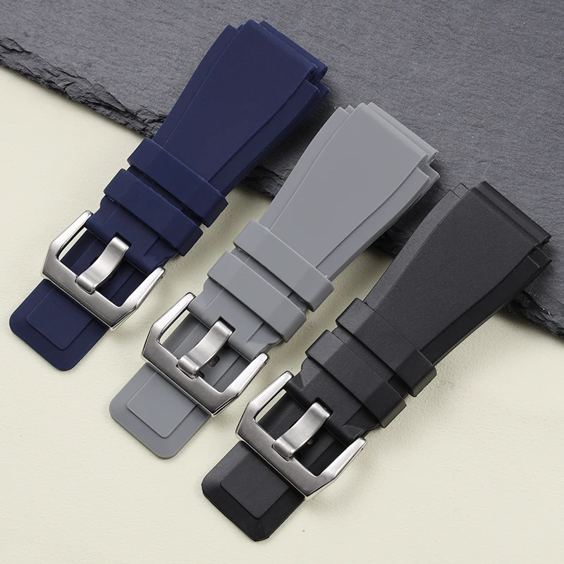

Black Grey Blue Exquisite Convex Interface Silicone Watchbands for Bell Ross BR01 BR03 Series Soft Moisturewicking Strap 24mm