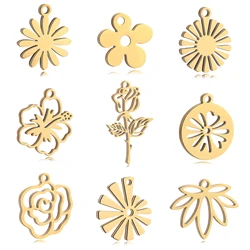 5PCS Cute Sun Flower Charms Rose Flower Gold Color Charm For Jewelry Making Supplies DIY Necklace Earring Bracelet Accessories