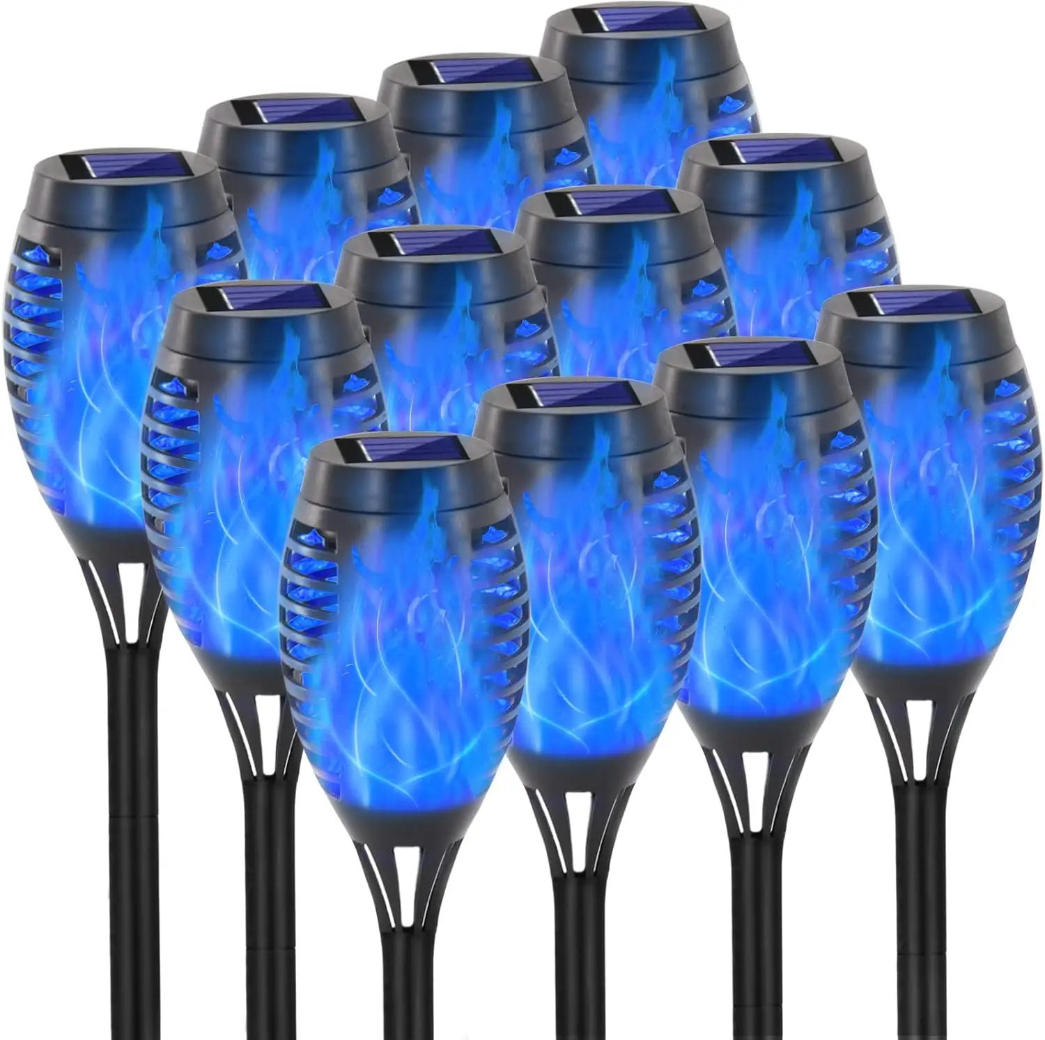 

12 Pack Blue Solar Torch Lights with Flickering Flame, Waterproof LED Tiki Torches for Outdoor Garden Yard Decoration