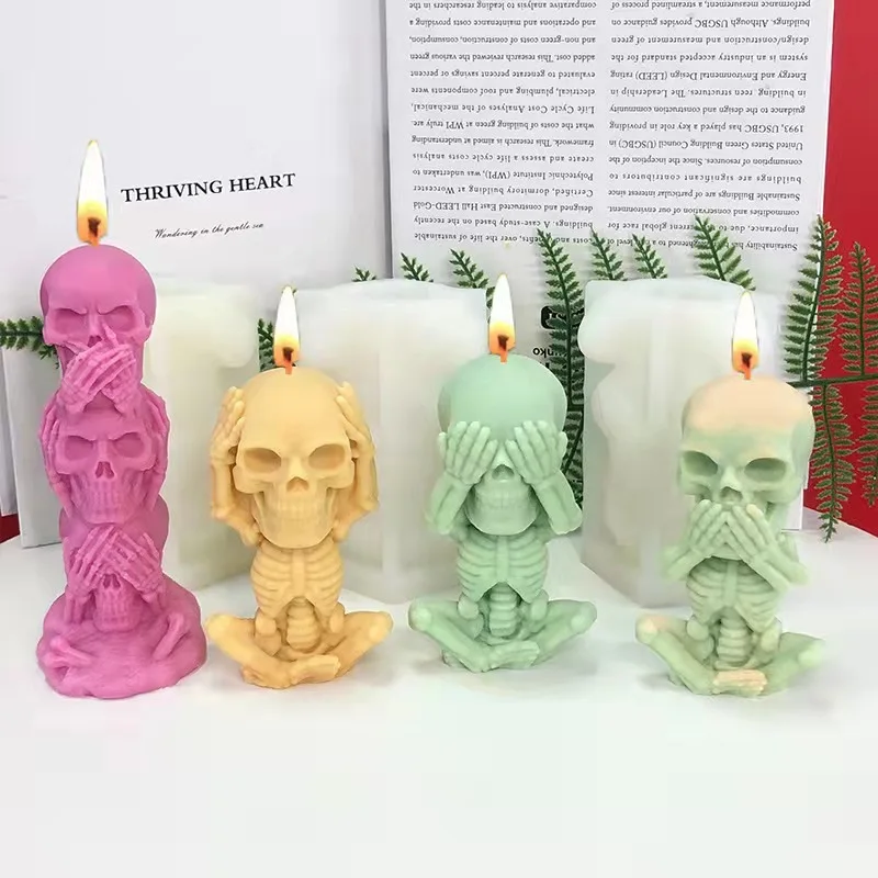 

3D Cute Skull Silicone Candle Mold DIY Handmade Halloween Aromatherapy Candle Making Resin Soap Mould Plaster Craft Home Decor