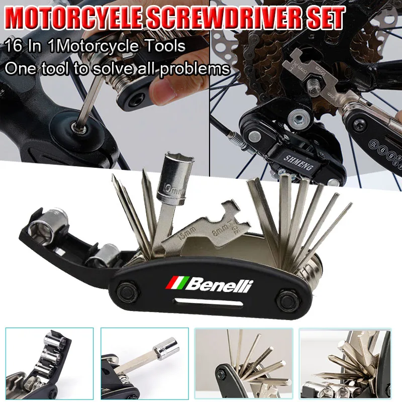 

Fit For Benelli TRK 800 502 X 502C 251 752S Leoncino BJ 500 250 TNT 125 150 300 600 16 In 1 Tool Repair Screw Driver Accessories