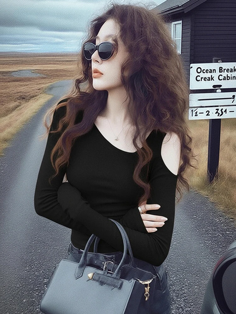 Einzigartige koreanische Sle aushöhlen Strickwaren Damen Herbst Winter Abnehmen Oulder Bared Side Collar Base Irt Faionable Comm...