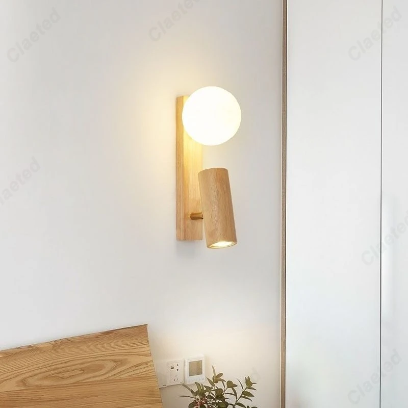 

Европейский светодиодный настенный светильник из цельного дерева, освещение для гостиной, коридора, спальни, прикроватное вращающееся освещение для чтения