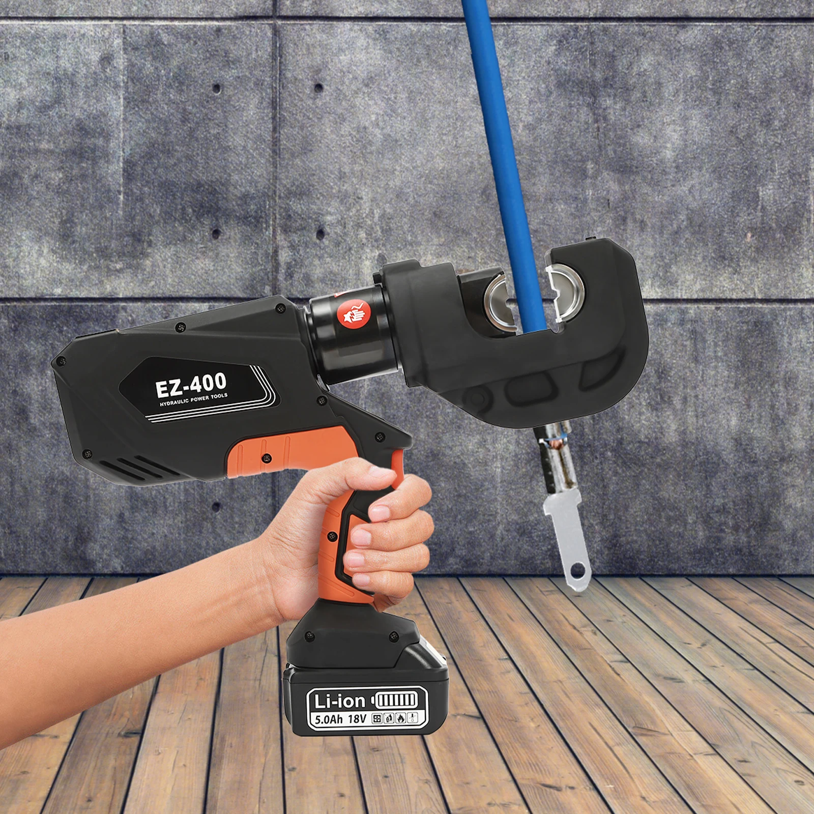 كماشة تجعيد هيدروليكية من الفولاذ 40Cr قابلة لإعادة الشحن EZ-400، مكشكش سلكي هيدروليكي كهربائي أسود لإصلاح الطاقة الكهربائية