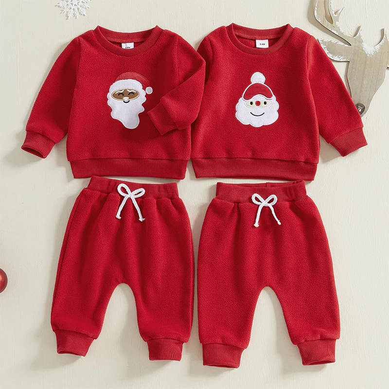 Lioraitiin Toddler Kids Baby Girls Boys Christmas Clothes Outfits Santa Claus Embroidery Long Sleeve Sweatshirts with Solid Pant