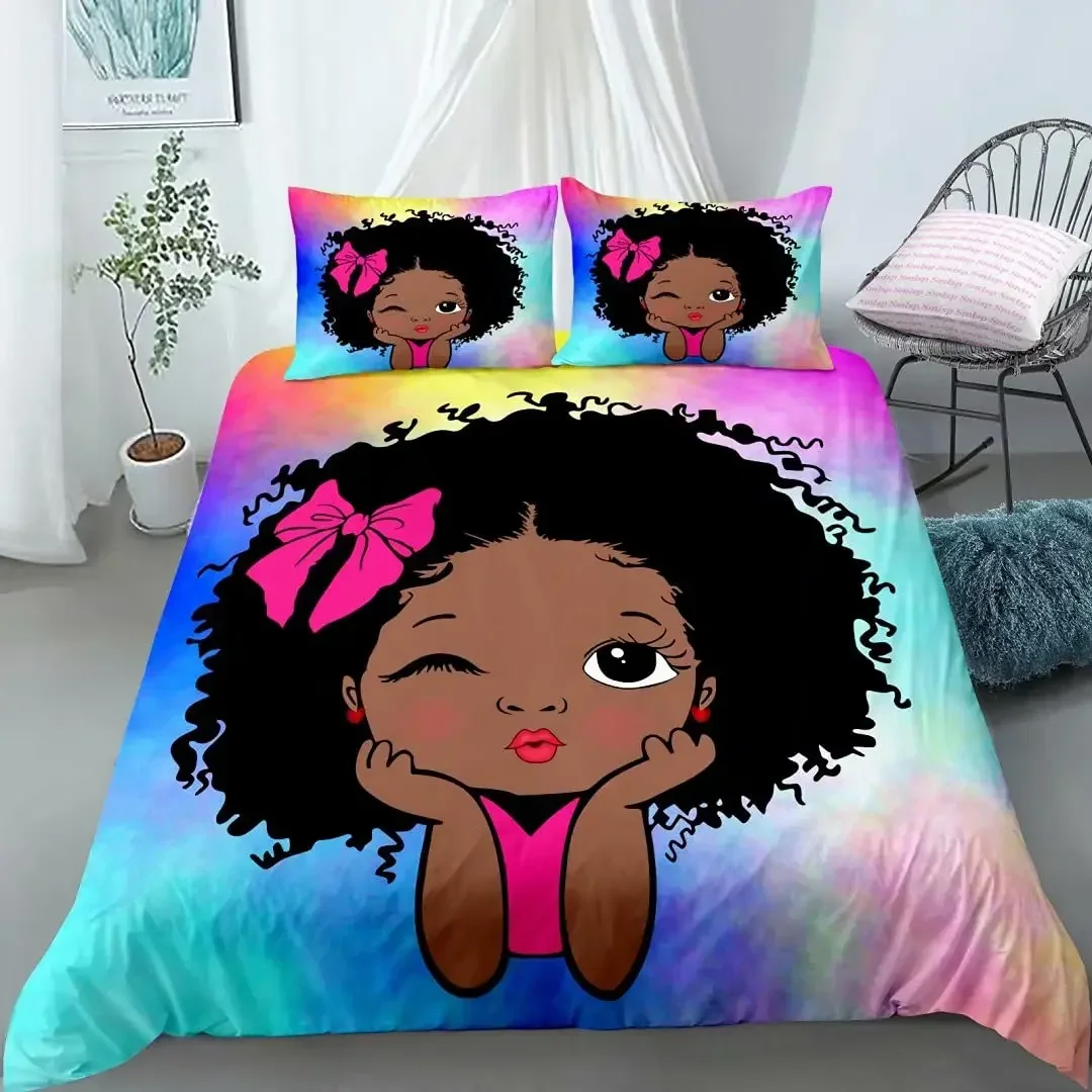 

frican American Cute Ballet Princess Dancer Comfortable Duvet Quilt Cover Pillowcase Bedding Set Bedroom Decoration Home Textile