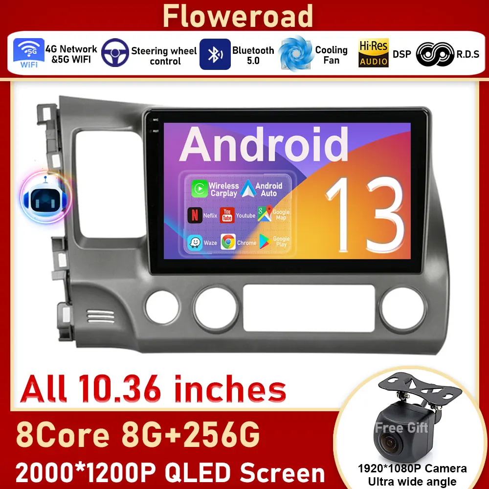 2K Carplay Screen For Honda Civic 8 FK FN FD 2005 - 2012 Car Radio Multimedia Video Player Navigation stereo GPS Android No 2din