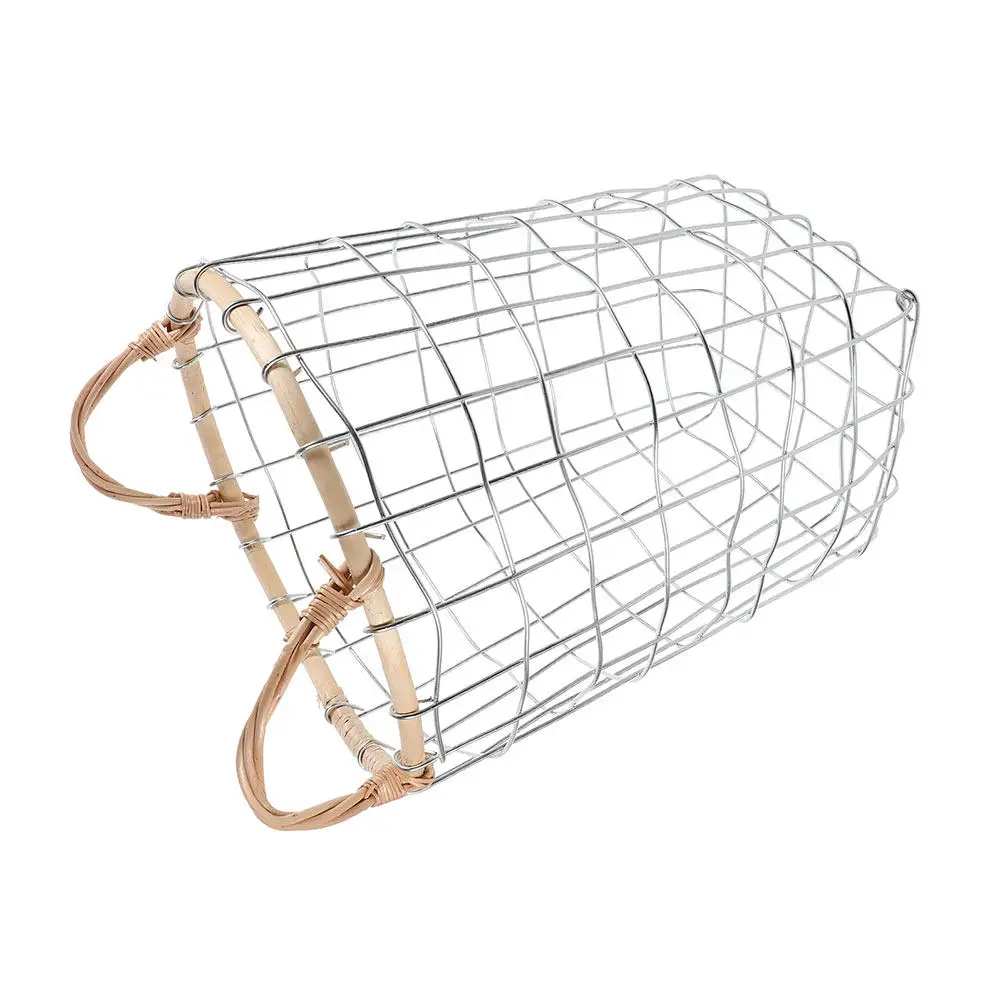 Rustic Round Metal Firewood Storage Basket Vintage Mesh Outdoor Wood Organizer Large Capacity Storage Rack Home Decoration