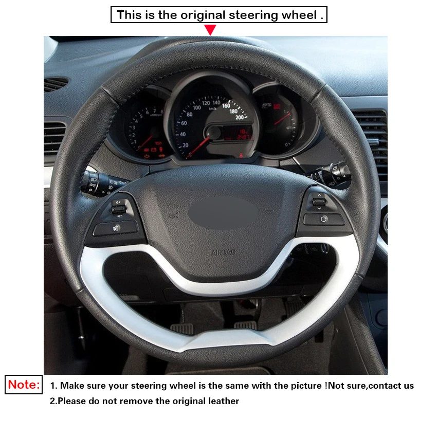 LQTENLEO Black Artificial Leather DIY Car Steering Wheel Cover For Kia Morning 2011-2016 Picanto 2011-2015 Ray EV 2012-2018