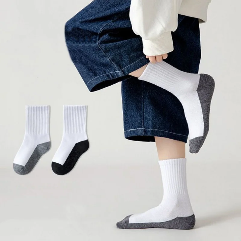 5 Pairs/set Solid Children's Socks Spring Autumn Unisex Medium-tube Polyester Socks Student Sports Kids Teenager Sock 1-13Years
