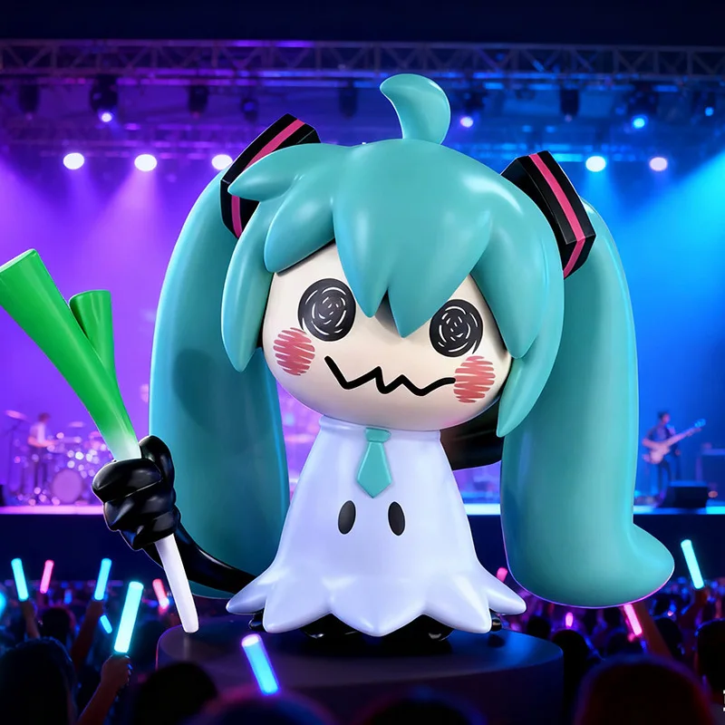 Vocaloid Hatsune Miku Mimikyu Cos Figure, Funny Ghost Miku Hold Leek Anime Figurine, Collectible Model Toy Desktop Ornament Gift view 3