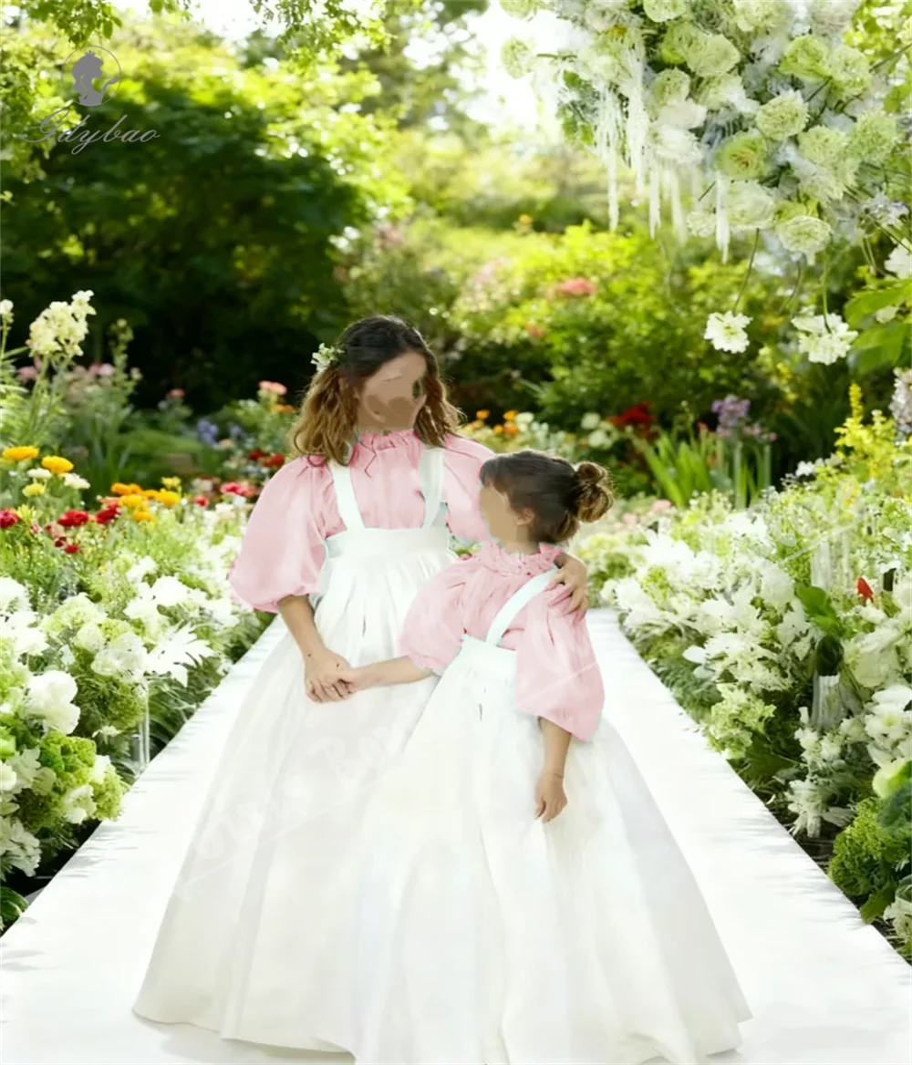 Hochwertiges zweiteiliges Set, weißes Blumenmädchenkleid aus Tüll mit weißem Taft, Erstkommunion, Prinzessin, Hochzeit, Party, Abendkleider