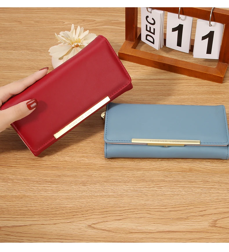Damen Lange PU-Geldbörse 2-fach Faltbar Einfarbige Clutch mit Mehreren Kartenfächern Große Kapazität Reißverschluss-Geldbörse Koreanischer Stil Damen-Handgeldbörse – Detail 17
