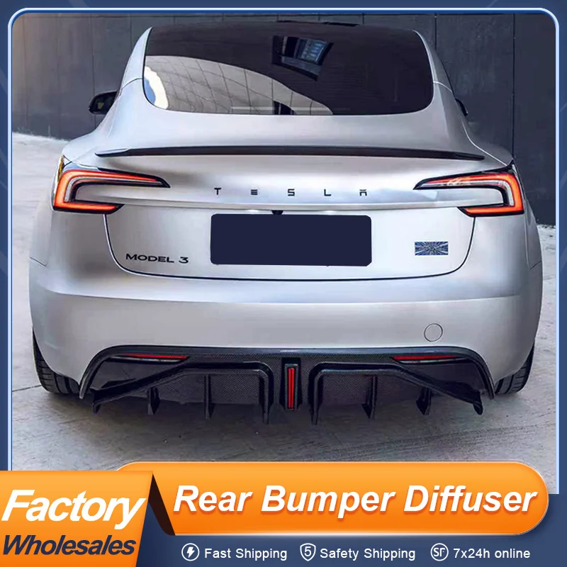 For Tesla Model 3 Highland 2024 2025 2026 Rear Bumper Diffuser Splitter Bodykit Workman Carbon Fiber Material Exterior Upgrade