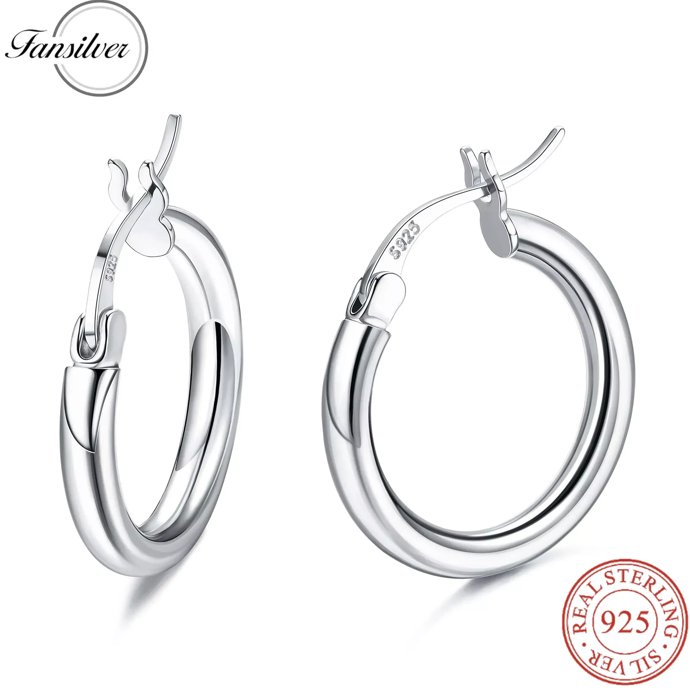 

Fansilver 925 Sterling Silver Hoop Earrings for Women Girls 18K White Gold Plated Hypoallergenic Round-Tube Chunky Ear Rings