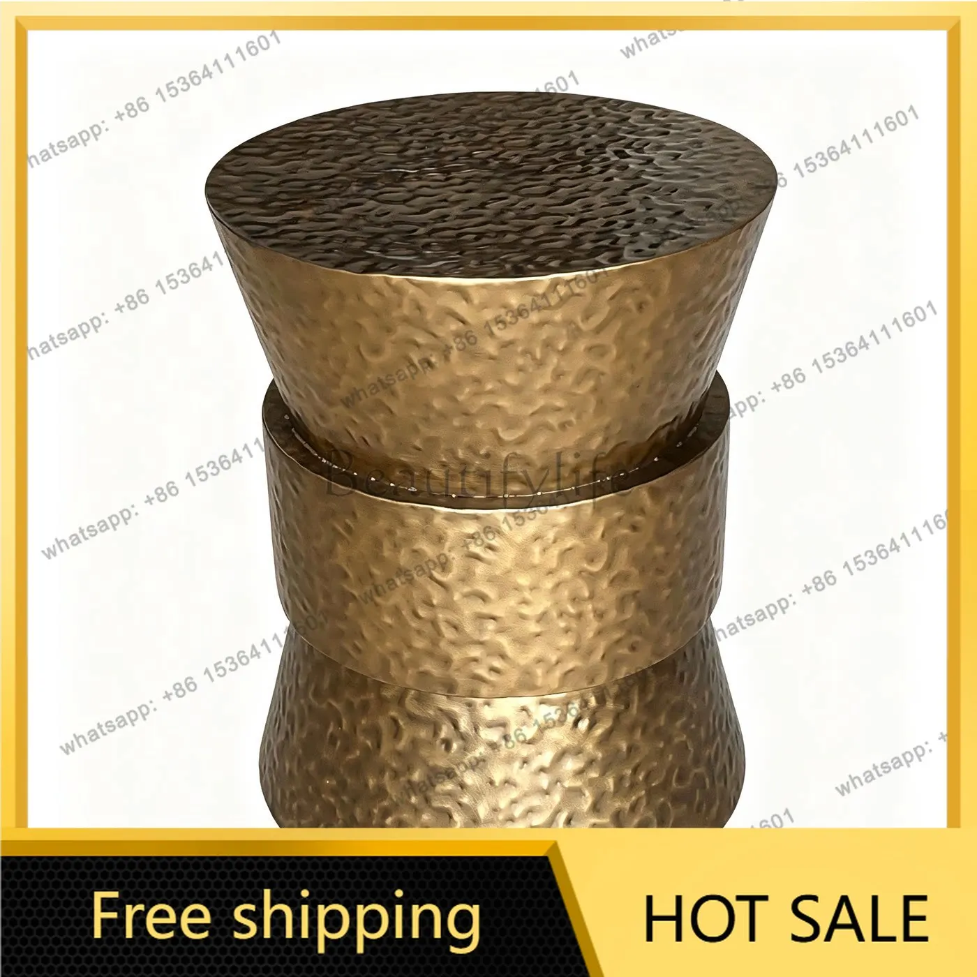LS Italian Light Luxury Water Ripple Stainless Steel Side Table Antique Bronze Distressed Art Vintage Home Small Coffee Table