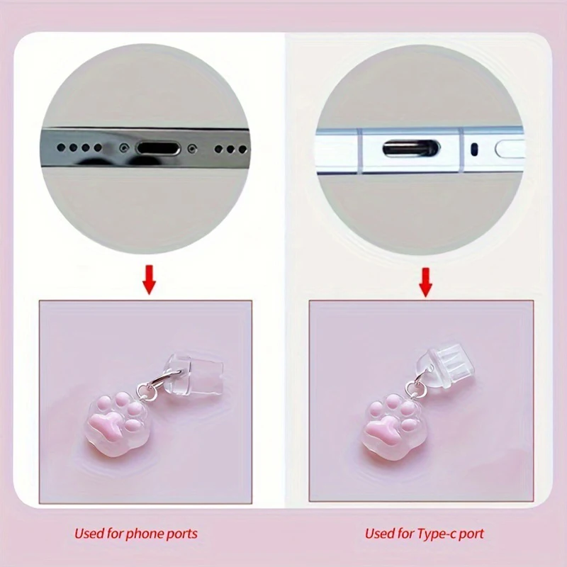 1pc Cute Cat Claw Phone Dust Plug Pendant Suitable For IPhone For Samsung Type-C Interface Dust Plug Accessory Decoration