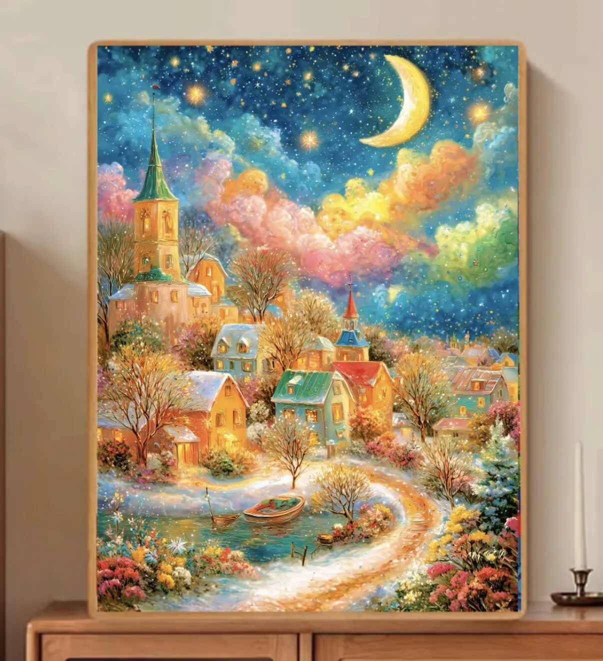 9CT 75X100CM Moon Town Needlework,DIY Living Room Printed Cross Stitch,Set For Embroidery Kit Cotton Threads 81 Colors