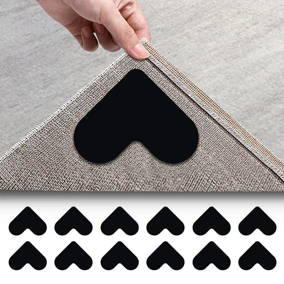 4pcs Home Rug Gripper Anti Slip Anti Curling Double Sided Non Slip Rug Pads Reusable Washable Carpet Fixing Sticker