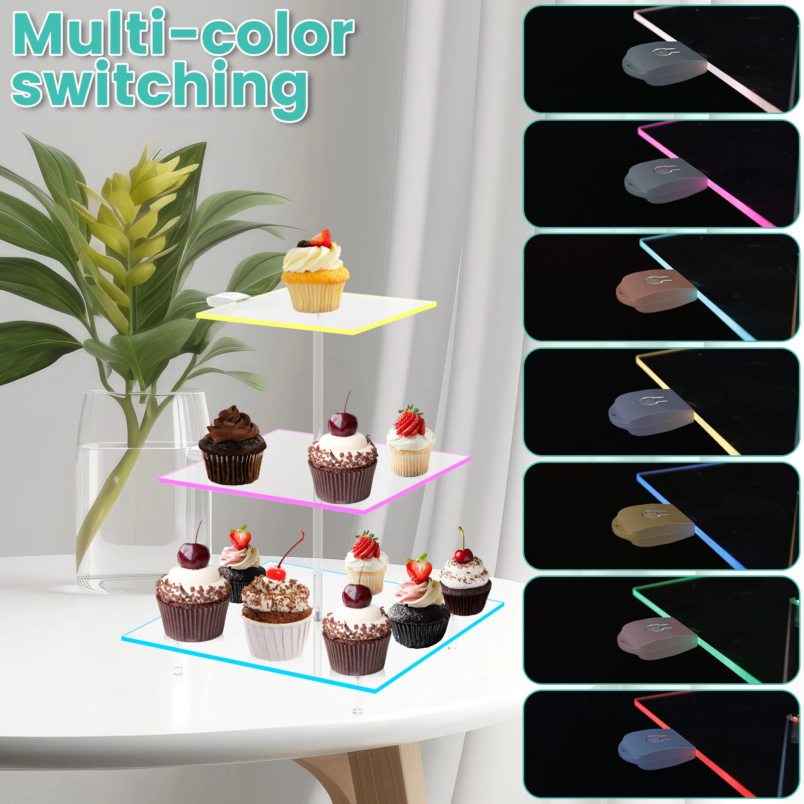 Cupcake Stand 3 Tier Cupcake Tower with LED Light Clear Acrylic Dessert Display Stand Multifunctional Cupcake Display Stand for