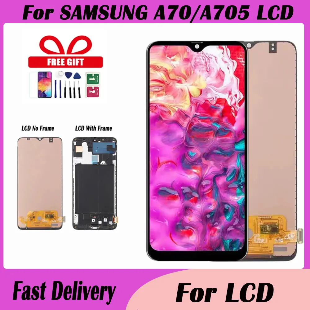 

1 PCS For AMOLED A70 LCD Display For Samsung A70 A705 A705F SM-A705MN LCD Display Touch Screen Digitizer Assembly With Frame