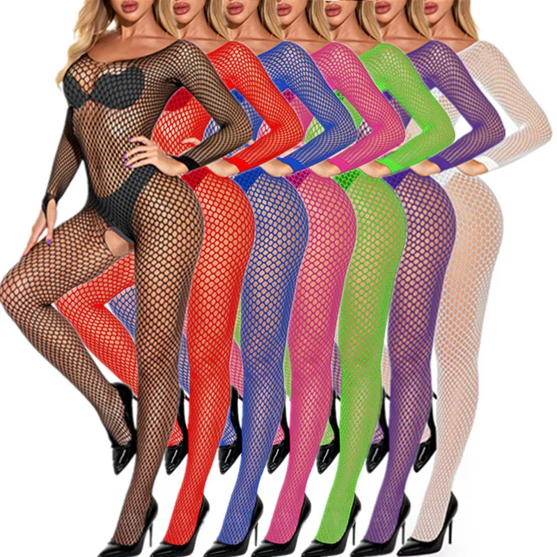 Ladies Bodystockings Women\'s Underwear Sexy Open Crotch Catsuit Bodysuit Mesh Fishnet Tights Erotic Lingerie Sleepwear Jumpsuit