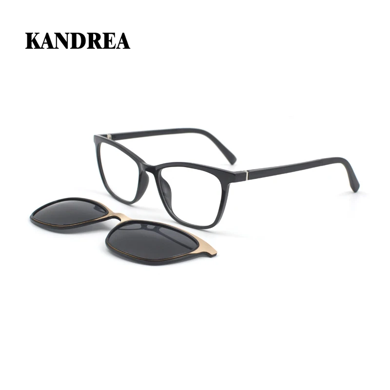 KANDREA 2 IN 1 Innovative Cat Eye Glasses Frame Women Clip On Optical Polarized Sunglasses Myopia Prescription Glasses CD6826