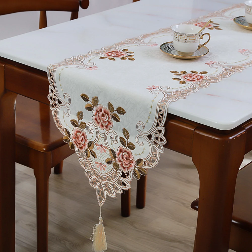 Elegant Rustic Tablecloth Embroidered Table Decor Party Decoration 40*176 Cm Flower Embroidered Tablecloth 40*176 Cm Table Cover