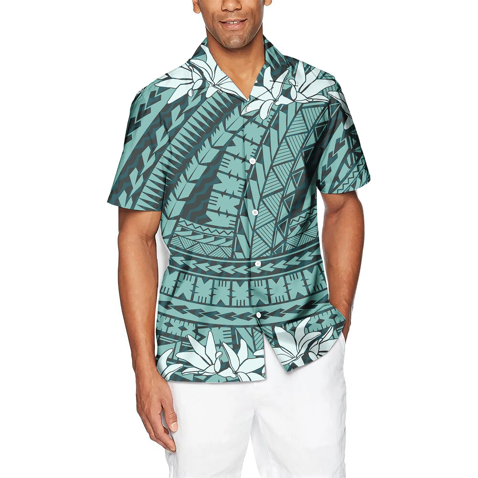 Big Size Men Shirt Printed Tonga Fiji Tribal Mens Beach Shirt Samoa Tattoo Design Custom Short Sleeve Formal Shirts Men