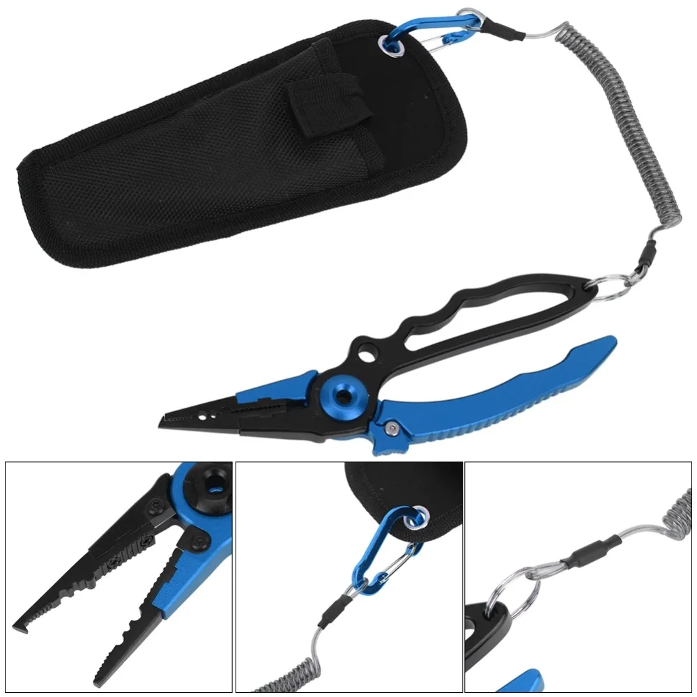Self Locking Fishing Pliers Ergonomic Grip 18.7cm Length Fishing Cutting Pliers with Lanyard with Sheath Hook Remover Pliers