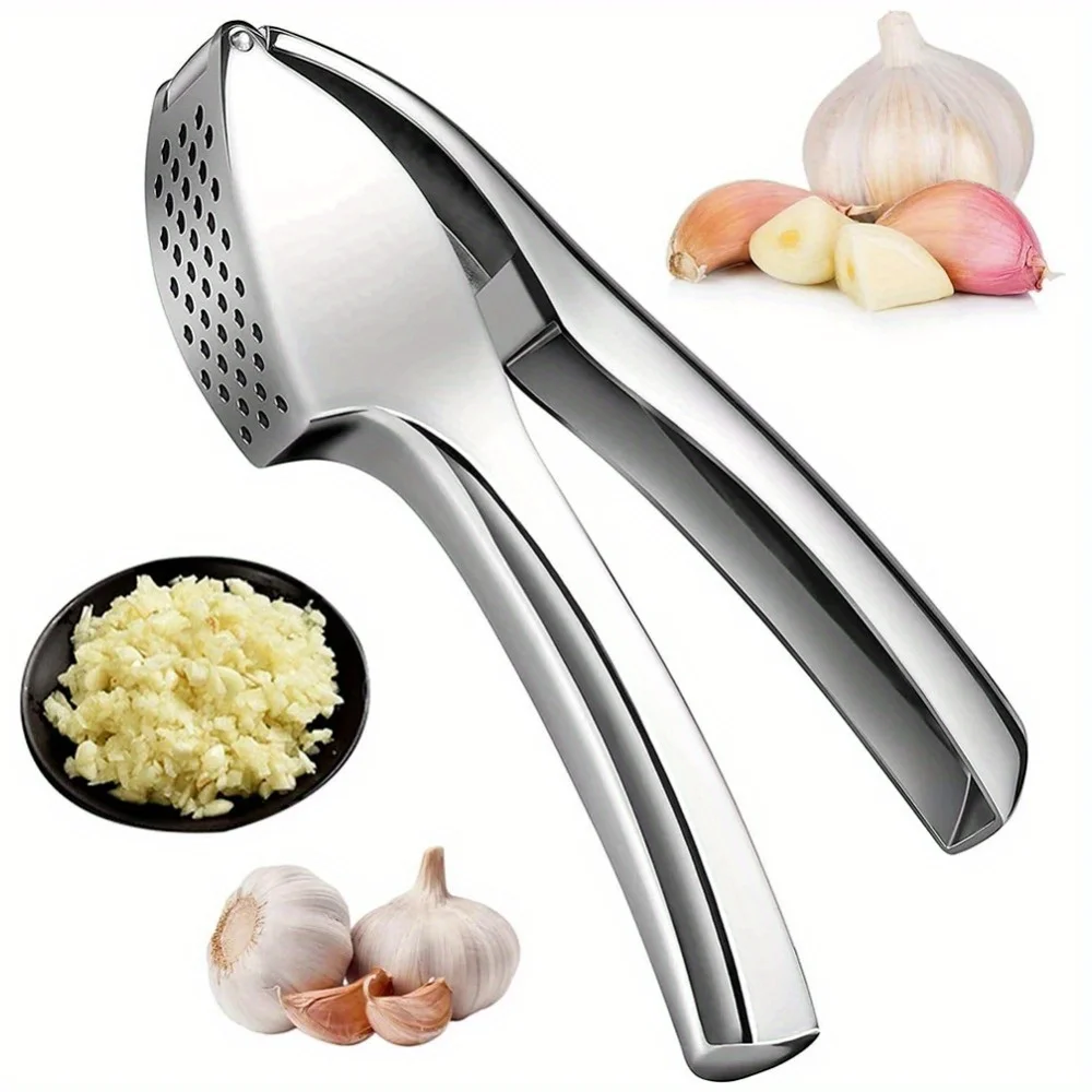 1PC garlic press, stainless steel garlic crusher, detachable, easy to squeeze and clean kitchen tool