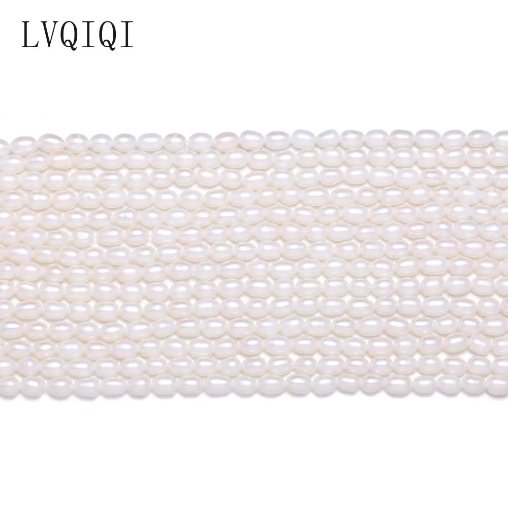 

LVQIQI Natural Freshwater Pearl Bead Quality Rice Shape Punch Loose Beads for DIY Elegant Necklace Bracelet Jewelry Making 4-5MM