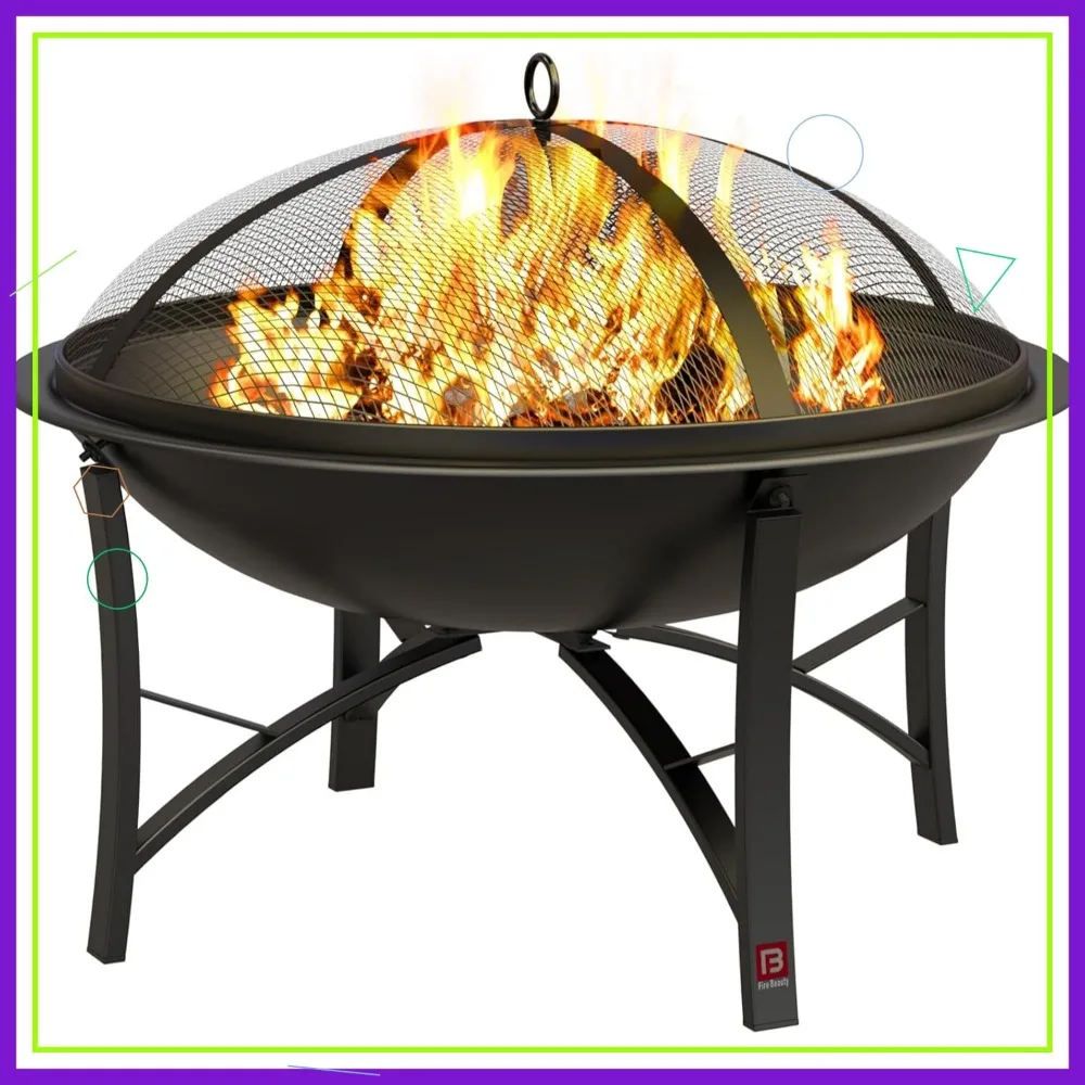 

Outdoor Wood Burning Fire Pit with Spark Screen, BBQ Grill, and Poker for Camping Beach Backyard