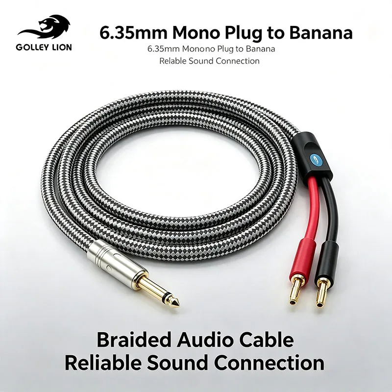 GOLLEY LION 1/4 Inch TS To Dual Banana Plug Speaker Cable, 6.35mm Mono To 2 Banana Plugs Audio Cord