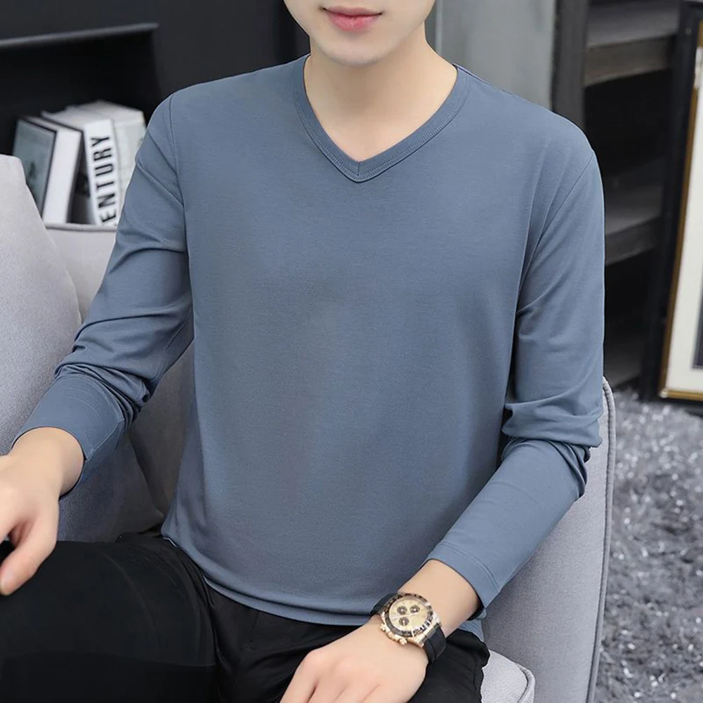 ยี่ห้อใหม่เสื้อยืดเสื้อยืดเสื้อกล้ามคอวีทุกวันวันหยุดแขนยาวแขนยาวเสื้อยืดชายชายโพลีเอสเตอร์ปกติ