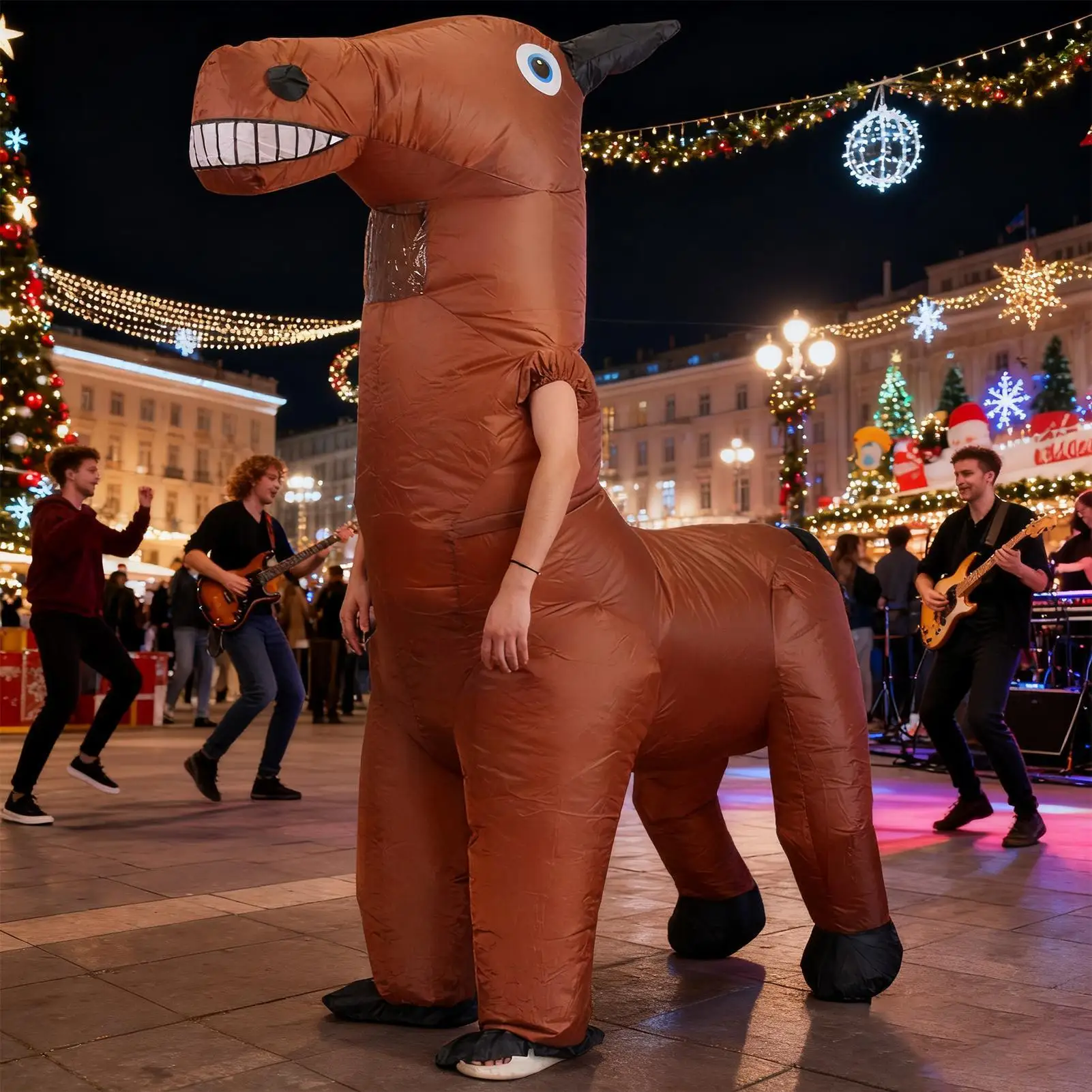 Aufblasbares Pferdekostüm Lustiges Unisex Aufblasbares Ganzkörper-Outfit Themenparty Witziger Pferdeanzug für Männer Frauen Erwachsene