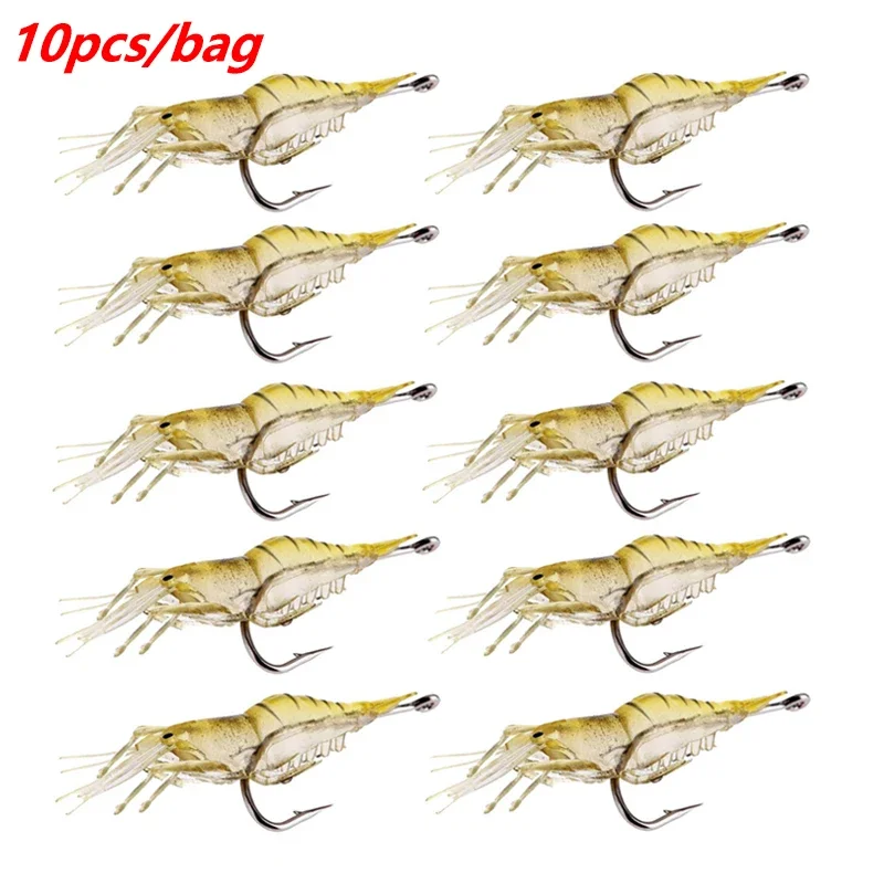 10Pcs Fishing with Hooks Grass Shrimp Soft Lure 4.5cm 1.3g Wobblers Silicone Artificial Bait for Bass Trout Jig Fishing Tackle