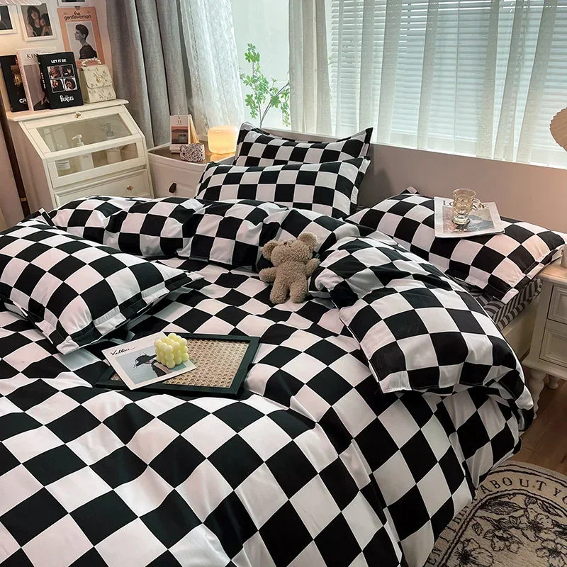 

Hot Sale Checkerboard Bedding Set Single Queen Size Flat Sheet Quilt Duvet Cover Pillowcase Polyester Bed Linens Home Textile