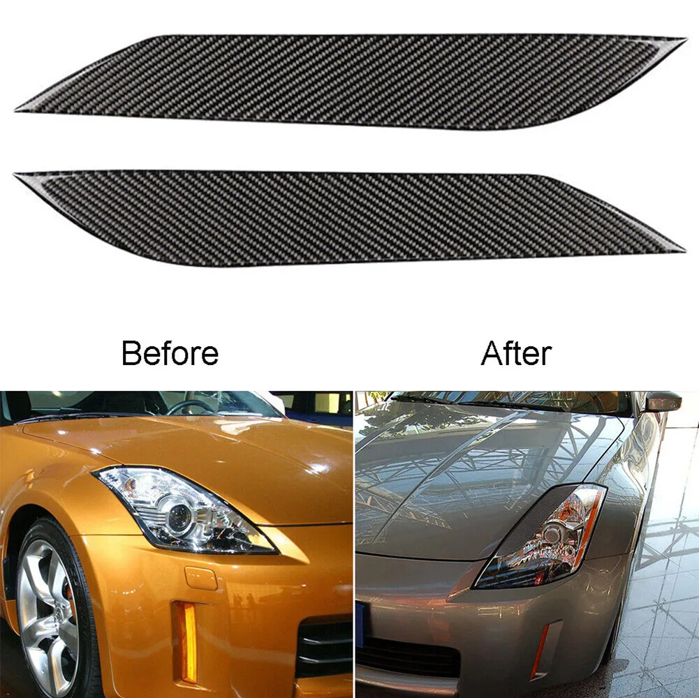 

2Pcs Carbon Fiber Car Headlight Eye Lid Eyelids Cover Trims For Nissan 350Z 2003-09 Headlamp Eyebrows Eyelids Cover Trim