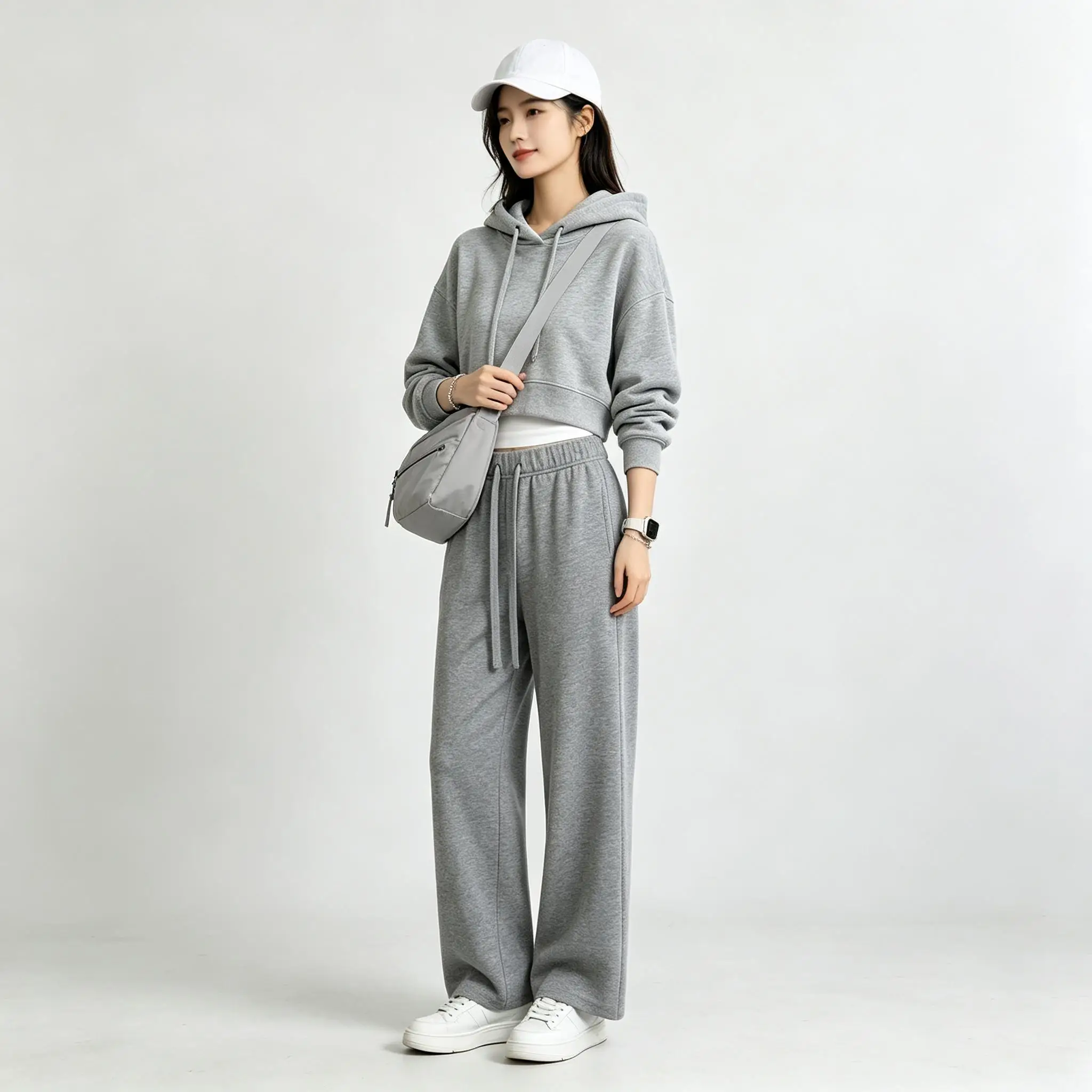 High‑waist Elastic Waistband Wide Leg Sweatpants For Women