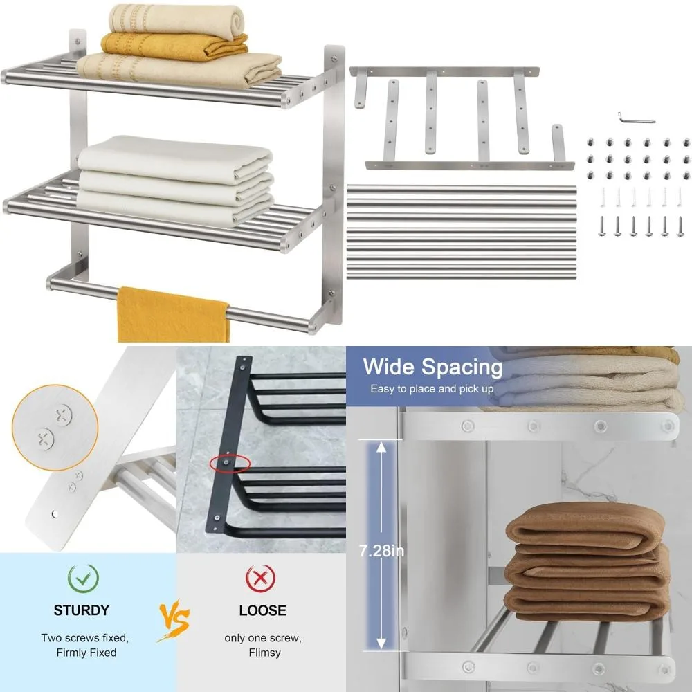 

Полка для полотенец для ванной комнаты, настенная, 3-уровневая вешалка для полотенец в отеле с вешалками для полотенец, матовый никель