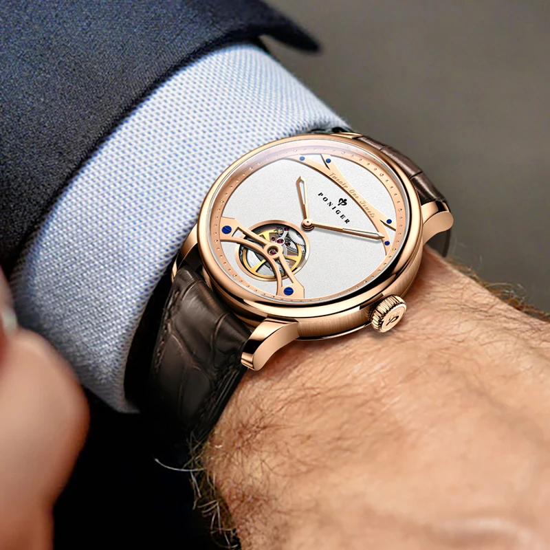 PONIGER Top Marke Design Automatische Mechanische Bewegung herren Uhr Modische Multifunktionale Edelstahl Wasserdichte Uhr