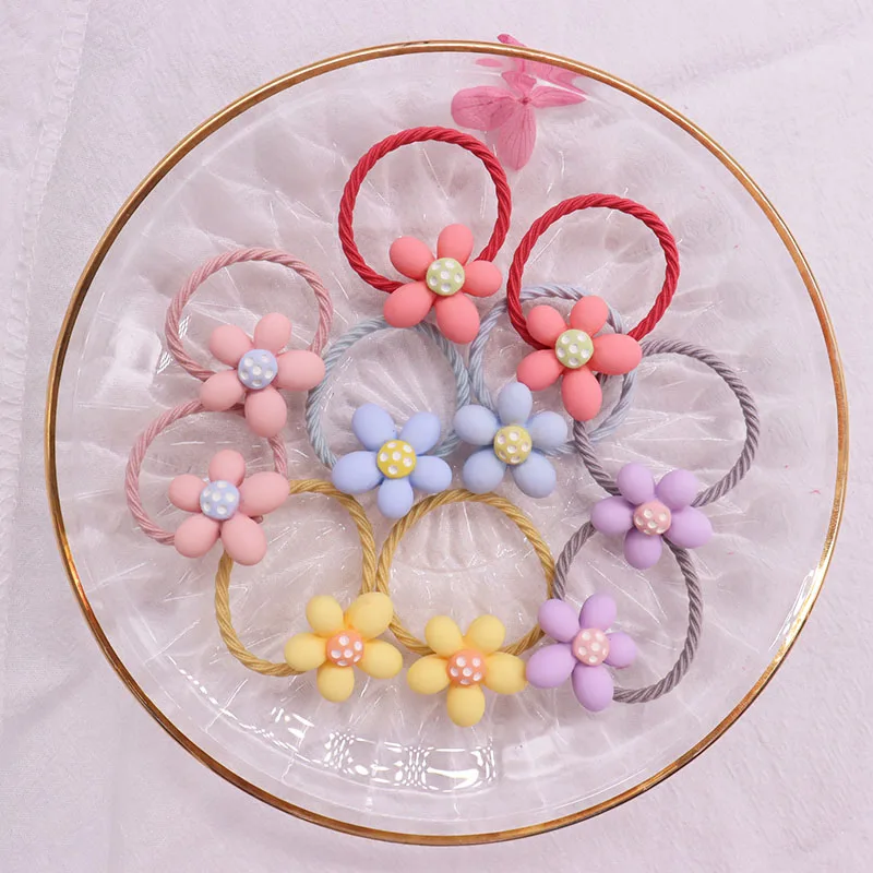 

10Pcs Rubber Bands For Baby Hair Colorful Flower Resin Hair Accessories Baby Headband Kid Ponytail Holder Scrunchie Ornaments