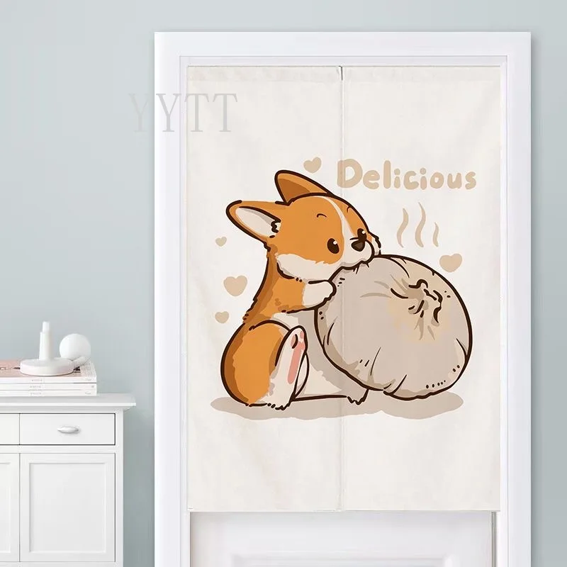 Cartoon Corgi Dog Animals Door Curtain Home Bedroom Kitchen Noren Entrance Decor Screen Doorway Japanese Partition Curtain