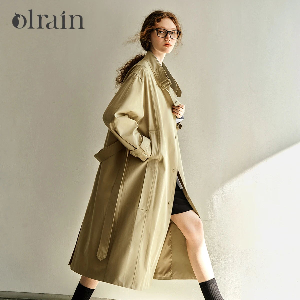 

OLrain British Trench Coat for Woman 2025 Autumn Simple Solid Loose Fit Long Coats Back Belt Long Sleeve Jackets GO57QF96225
