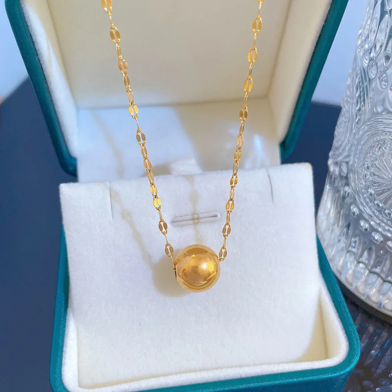 316L Stainless Steel Gold Color Beads Ball Pendant Necklace For Women Rotate Pendant Fashion Girls Clavicle Chain Jewelry Gifts