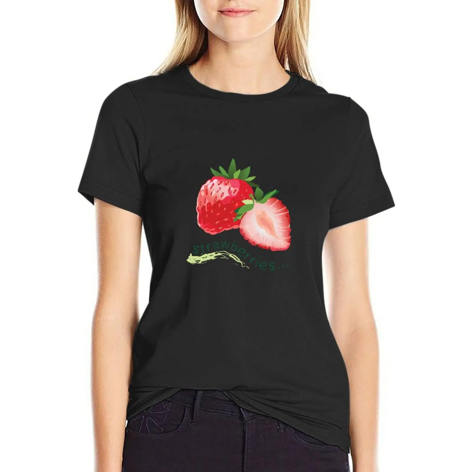 

Sweet Strawberries T-Shirt female cute clothes hippie clothes t-shirt dress for Women long